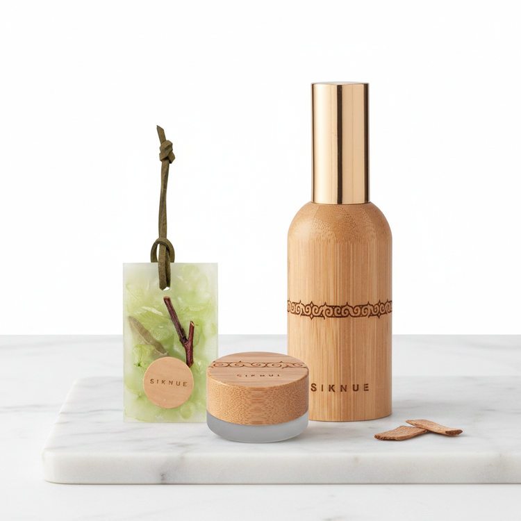 SIKNUE フレグランスデュオ WOOD（木）の香り オードトワレ＆ソリッドパフューム＆ポプリバー 北海道産